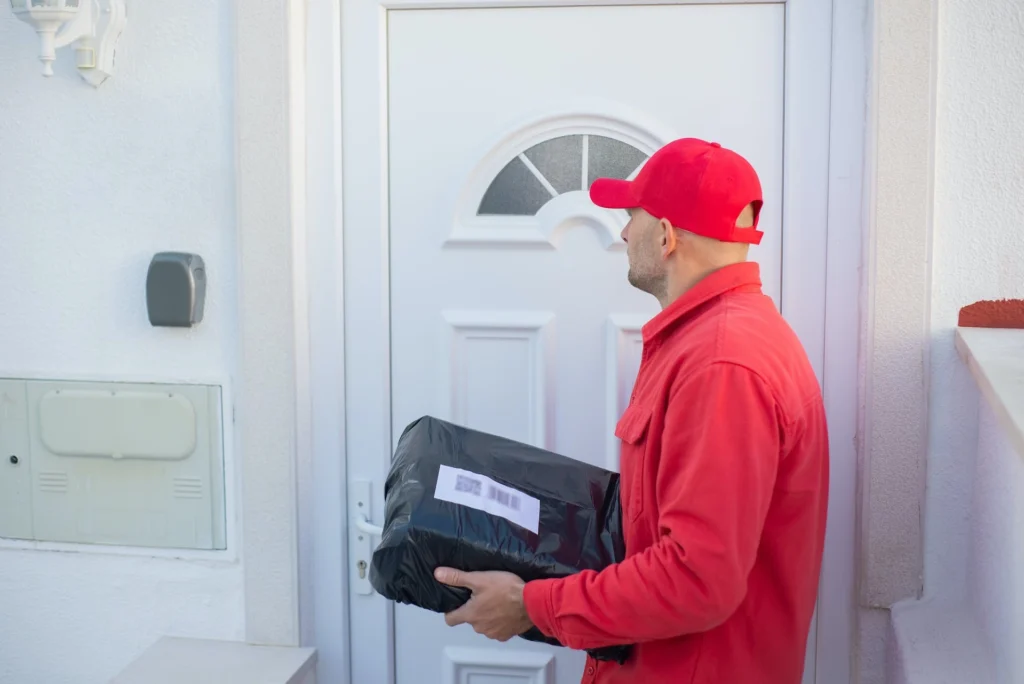 Delivery person at customer's door to deliver a package