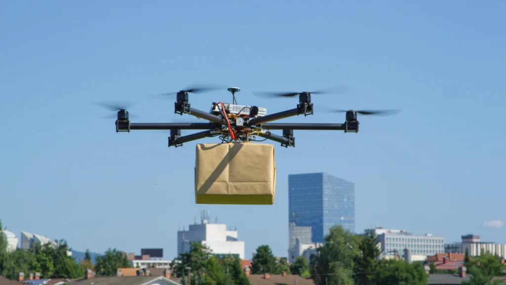 Drone delivering a package